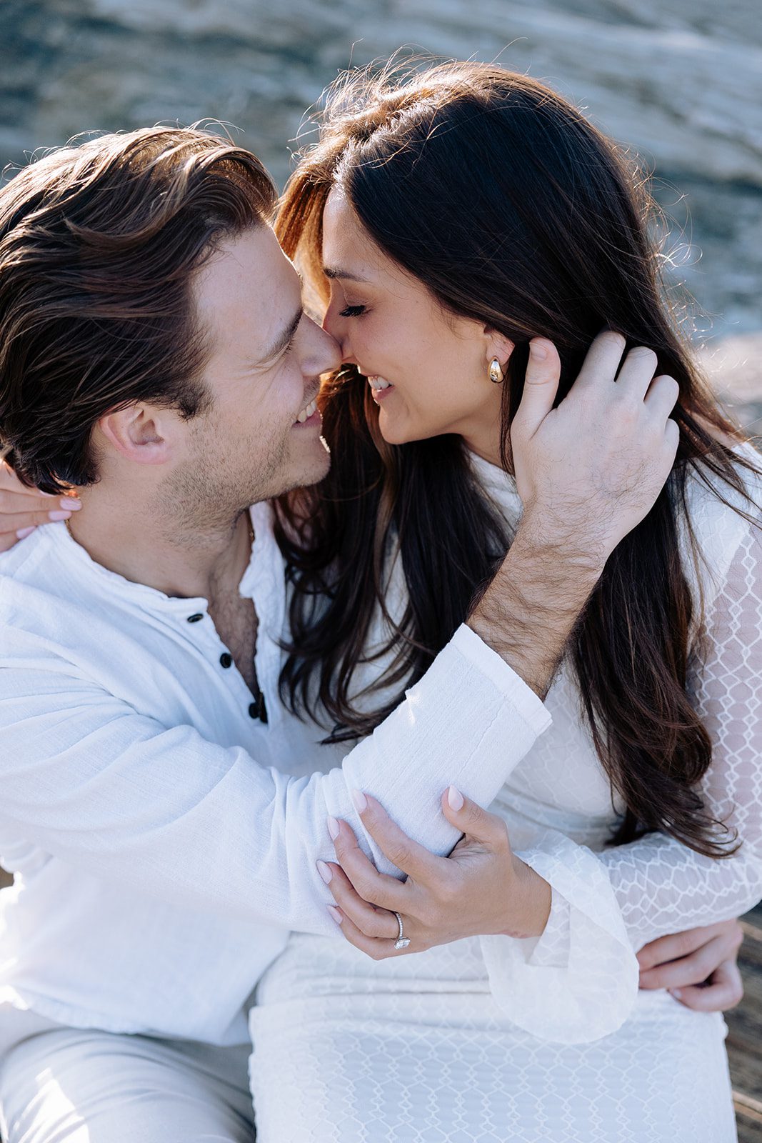 Romantic Maine destination engagement session at Kettle Cove with NYC couple